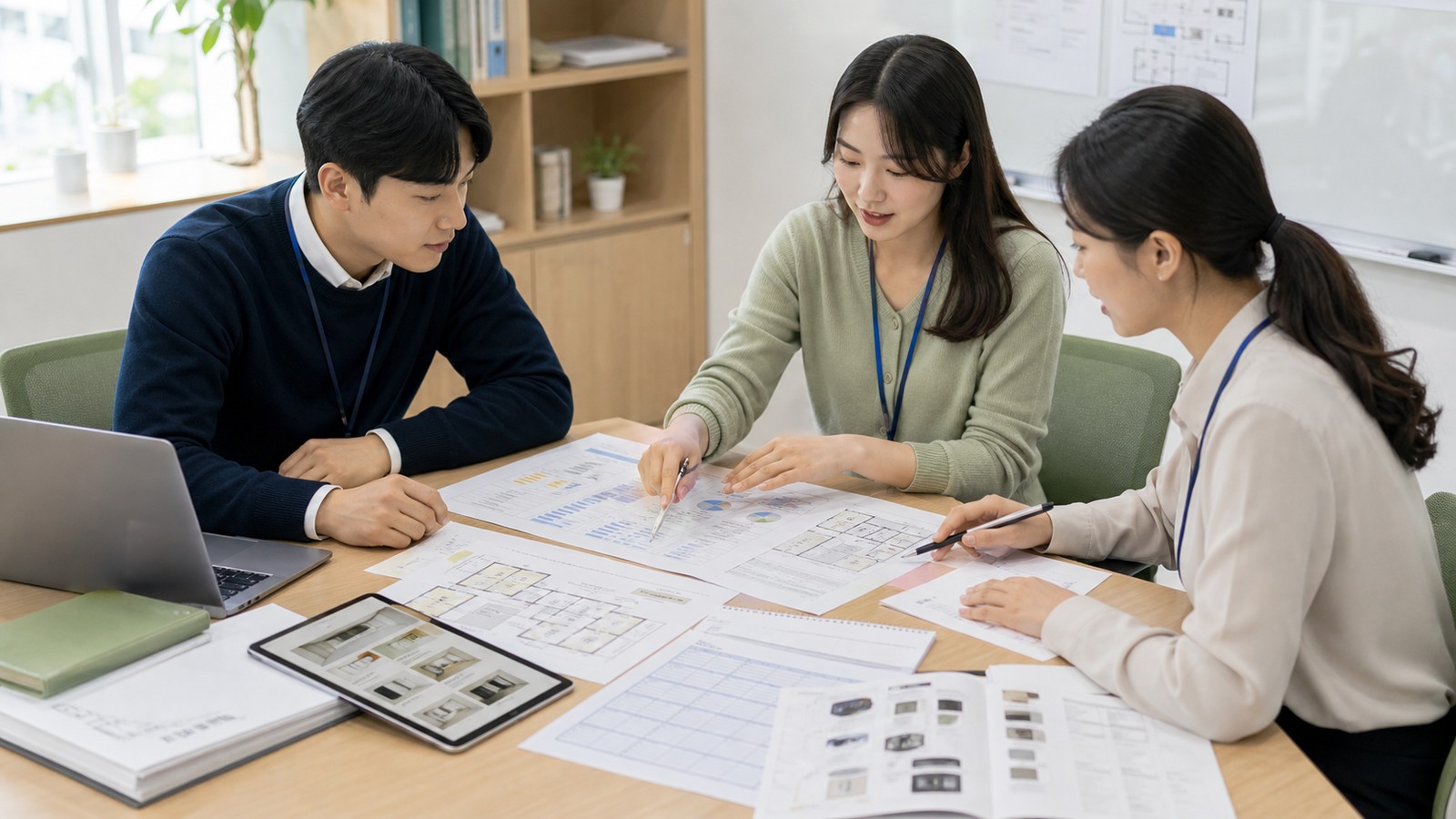 학교 사업 예산과 문서를 검토하는 장면